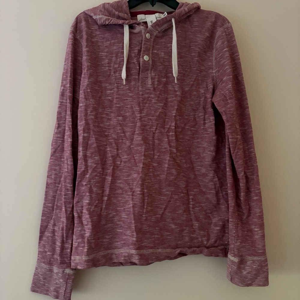 H&M LOGG Burgundy Marled Hooded Henley Top Large Long Sleeve Casual